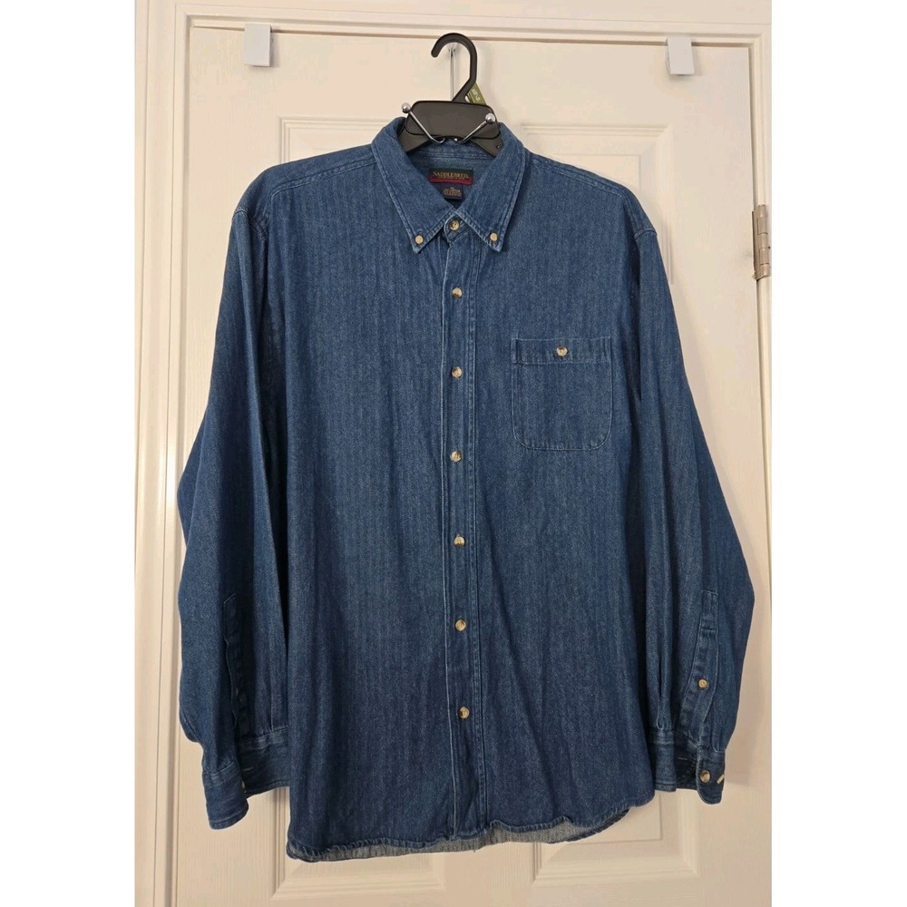 Saddlebred Mens Denim Long Sleeve Shirt Size XL Button Down. Dark Blue